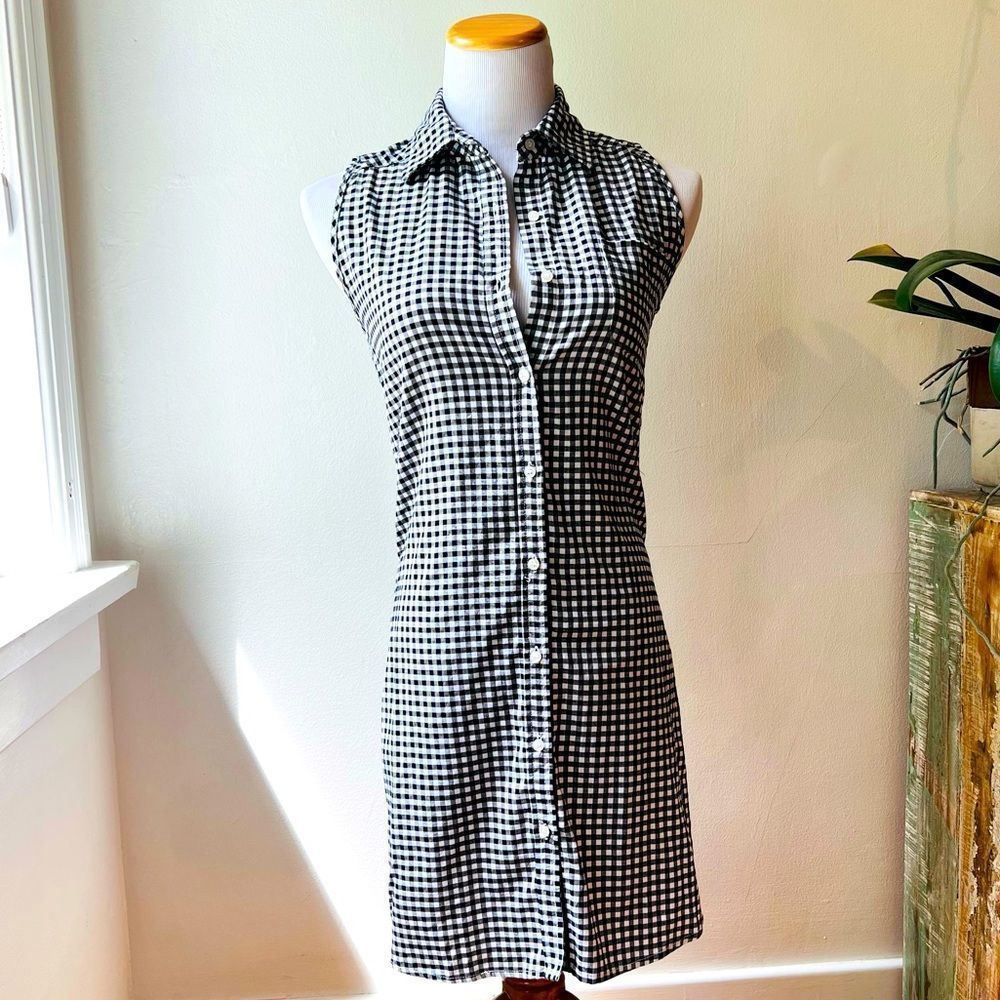 Oxford black and white gingham button down dress, size XXS